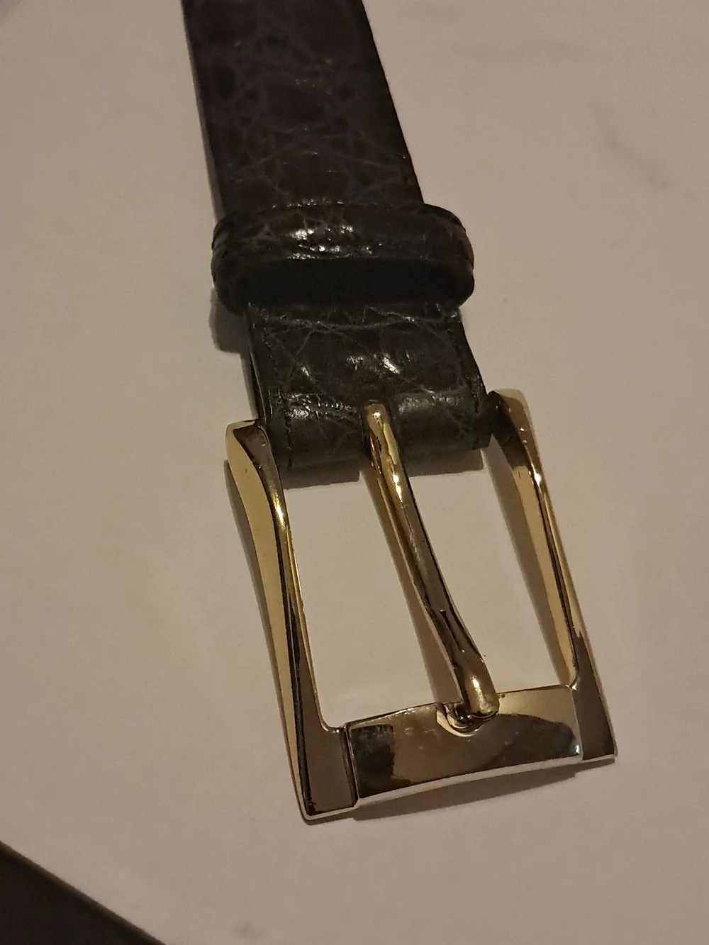 Martin Dingman Men's Anthony 2 Buckle Alligator-Grain Leather Belt Brass Dress - Picture 5 of 9